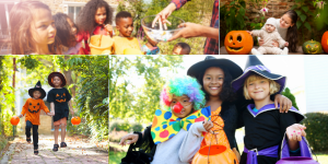 Photo collage of children in halloween costumes