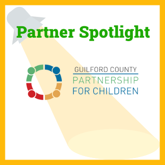 text says partner spotlight, logo of Guilford County Partnership for Children