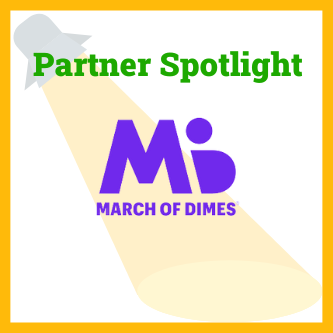 March of Dimes logo on clip art of a spotlight